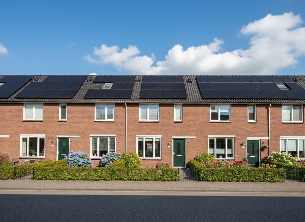 Rijtjeswoning met zonnepanelen op het dak